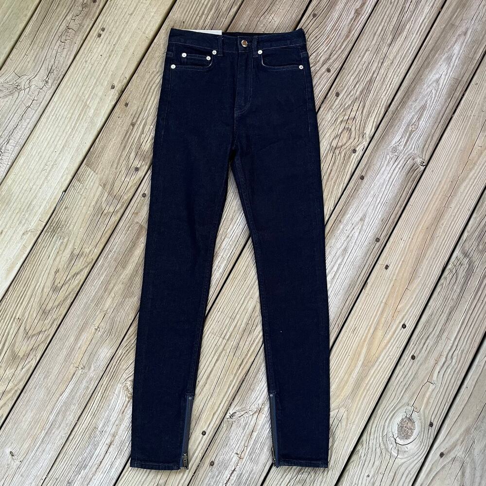 BLK DNM High Rise Dark Wash Ankle Zip Jeans Size 24. NEW.